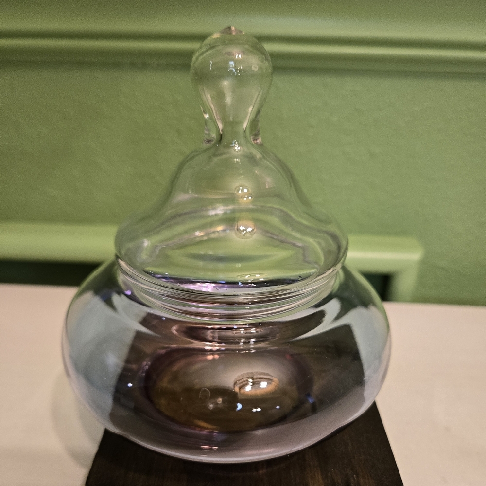 Vintage RARE hand blown iridescent apothecary jar 5.5"